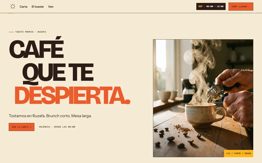 Hero real de Café Solar: propuesta de barrio y café recién preparado