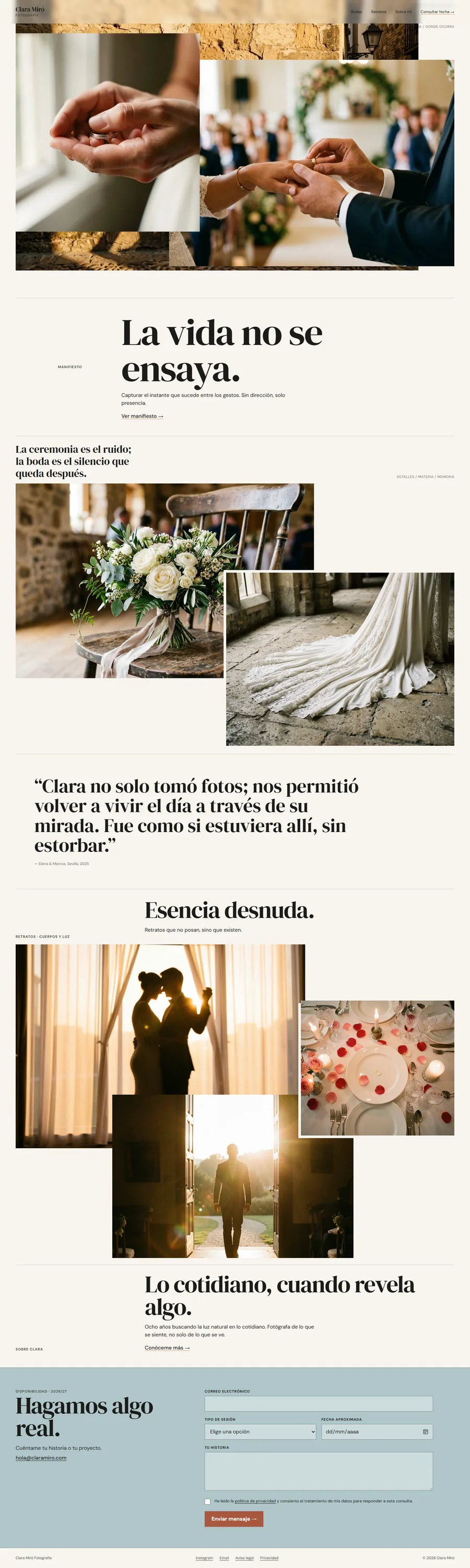 Portfolio de Clara Miró: collage fotográfico editorial con sombra dorada